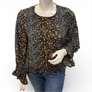 Floral Print Women's Top - Black Size Xl